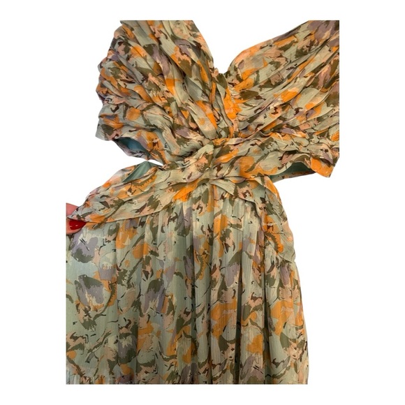 NWT ASTR The Label Fritillaria Maxi Dress Mint Purple Floral Sz S Ruffle Cutout - Picture 7 of 17